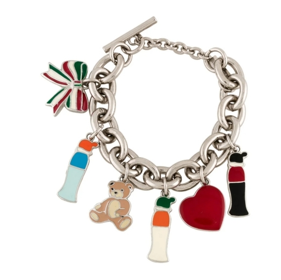 🎀Clearance🎀 VINTAGE MOSCHINO Signed silver charm bracelet 8.7" - Picture 3 of 12
